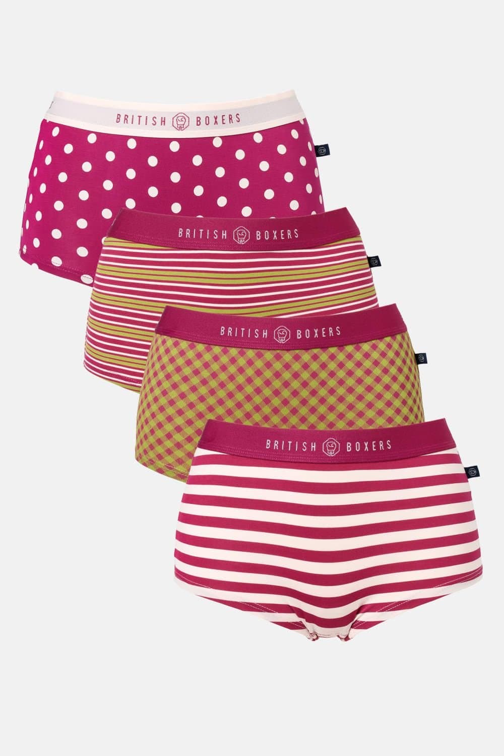 British Boxers British Boxers Women's Pack of Four "Rhubarb Sugar" Bamboo Hipster Boxer Briefs