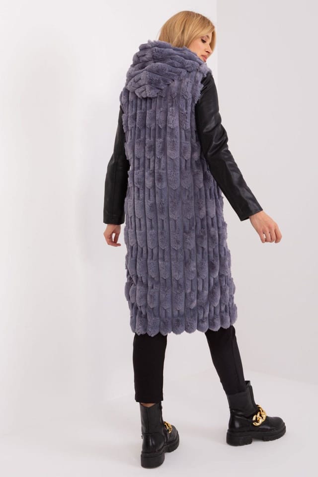 Love Lace Love Lace Women's Hooded Faux Fur Vest with Zipper Pockets in Grey - 3