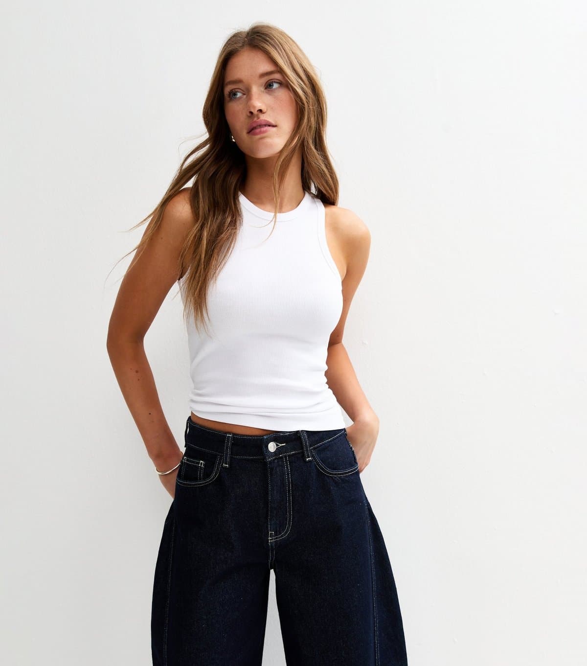 New Look New Look White Rib Jersey Racer Vest