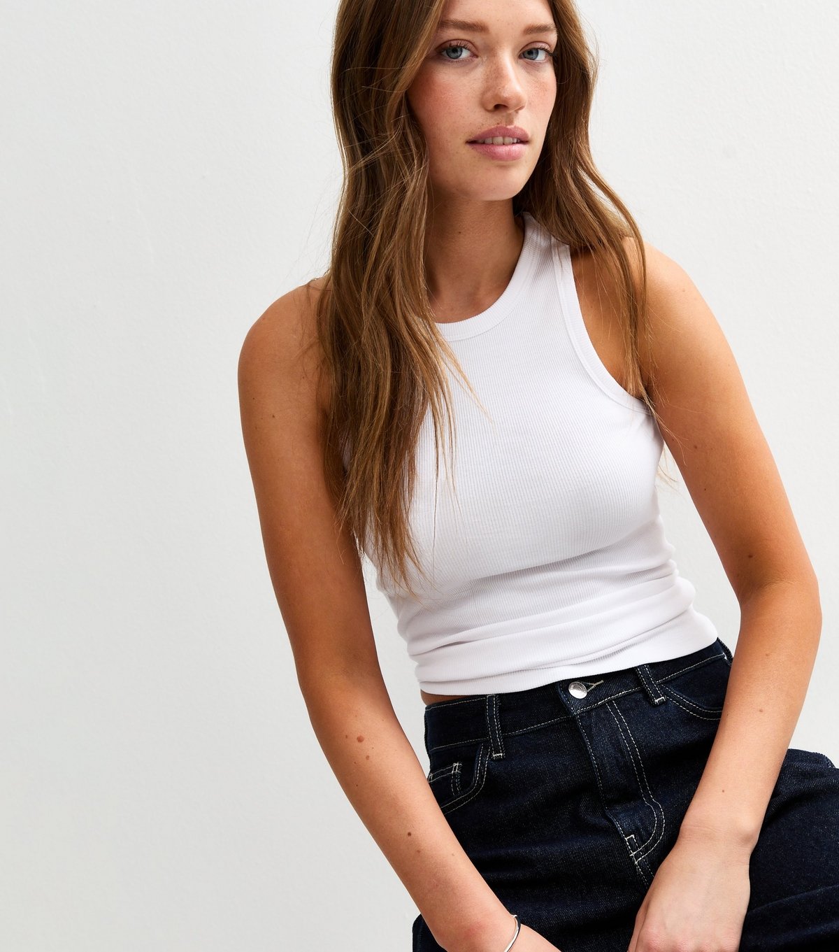 New Look Women's White Rib Jersey Racer Vest New Look - 3