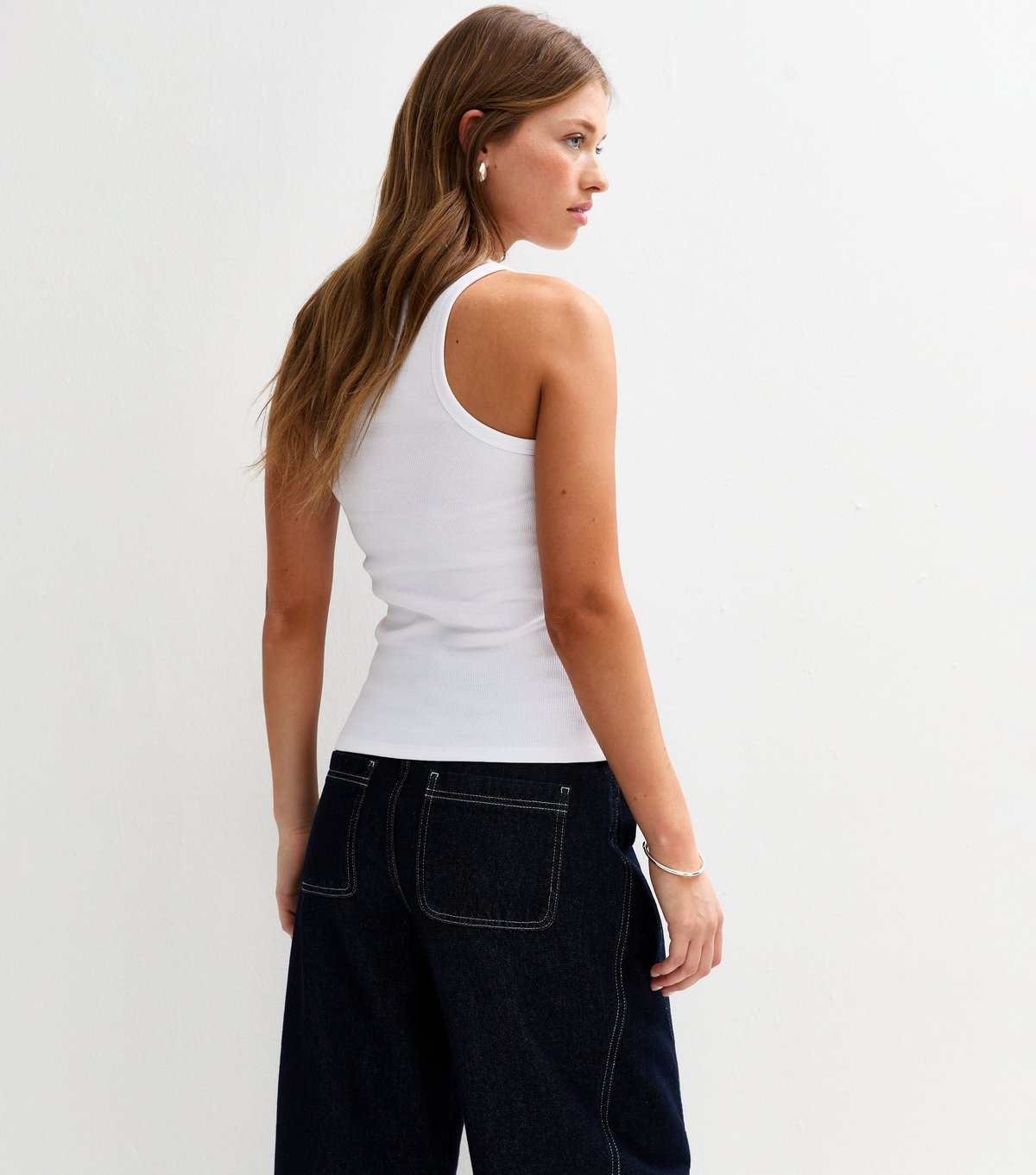 New Look Women's White Rib Jersey Racer Vest New Look - 4