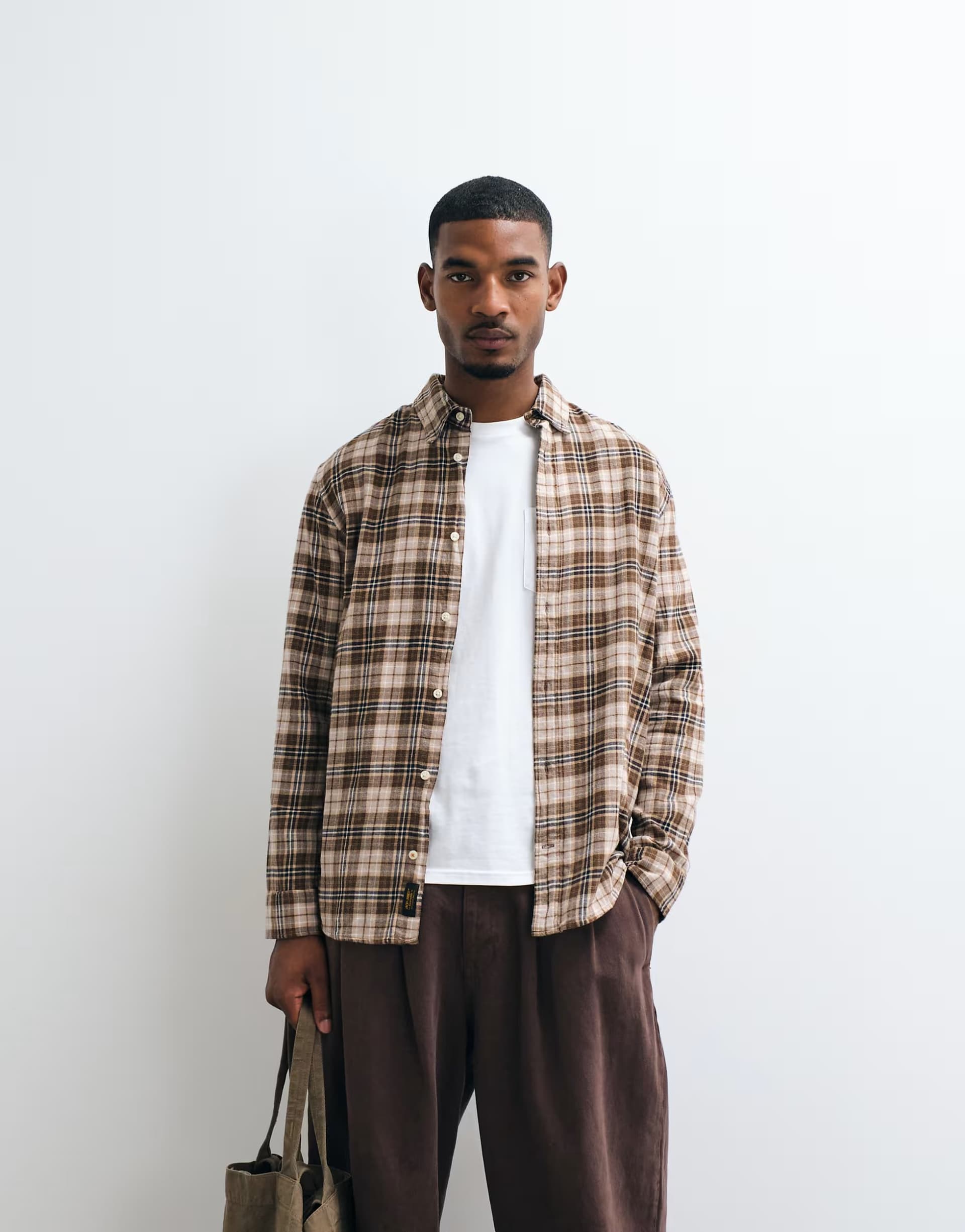 ASOS Jack & Jones flannel check shirt in brown