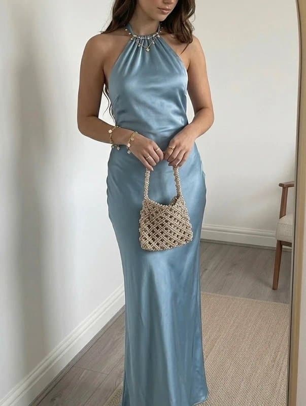 River Island River Island Blue Halter Slip Maxi Dress