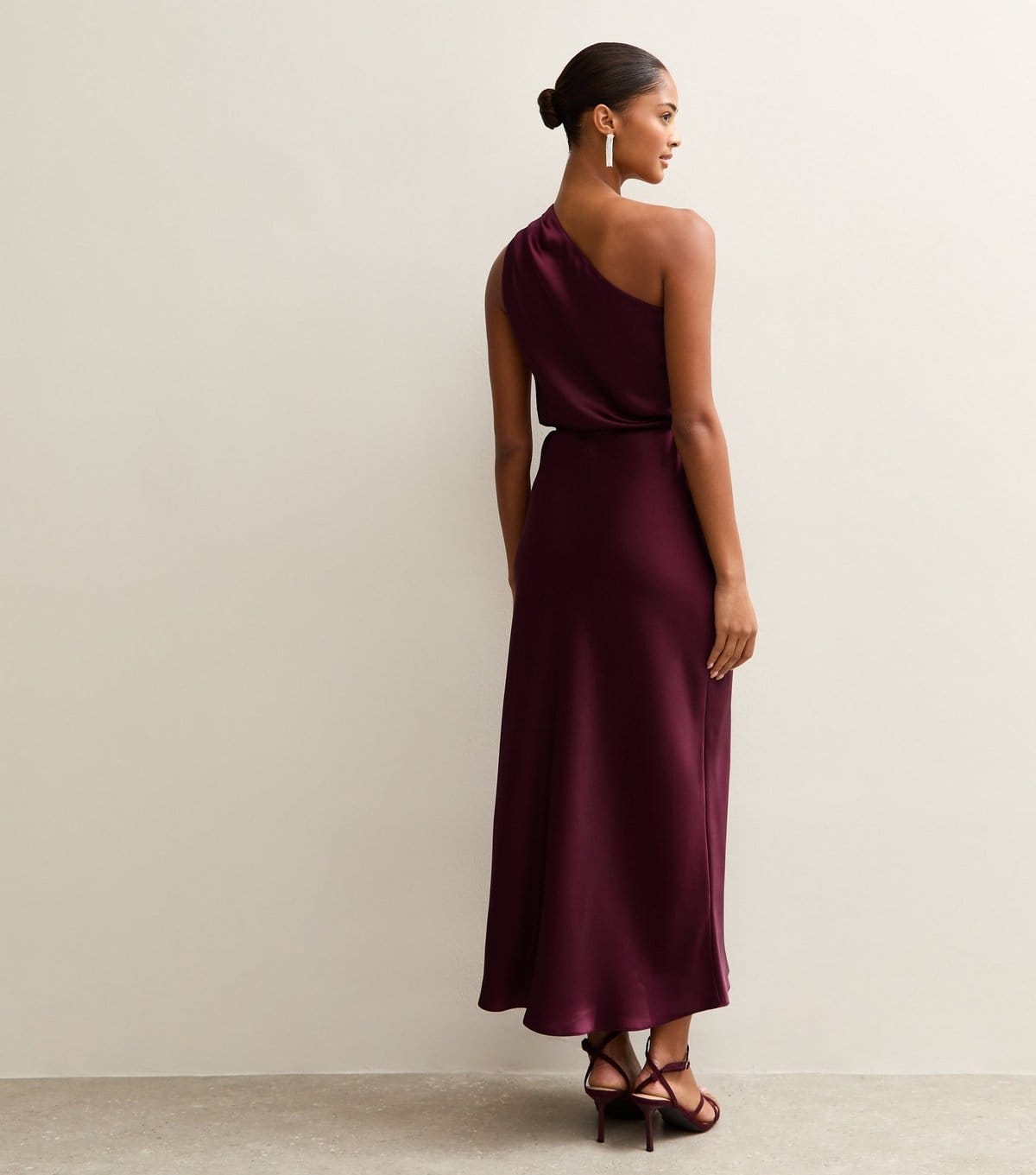 New Look Women's Dark Burgundy Satin One Shoulder Tie Waist Midi Dress New Look - 4