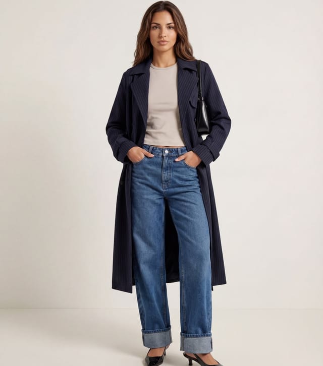 Urban Bliss Women's Navy Striped Trench Coat Urban Bliss New Look - 2