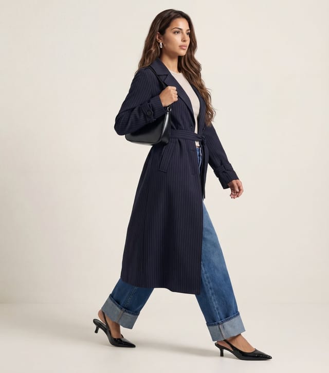 Urban Bliss Women's Navy Striped Trench Coat Urban Bliss New Look - 3