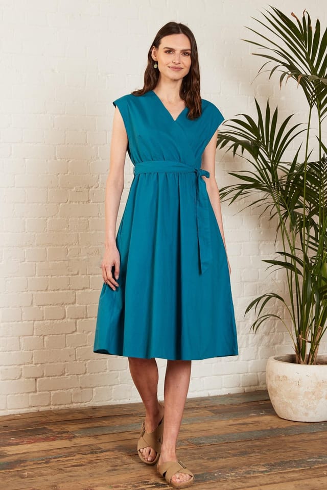 Nomads Clothing Nomads Clothing Women's Cotton Poplin Dress in Teal - 2