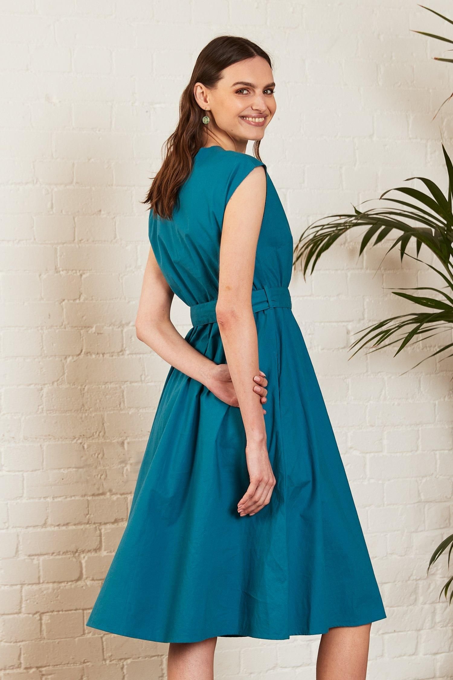 Nomads Clothing Nomads Clothing Women's Cotton Poplin Dress in Teal - 3