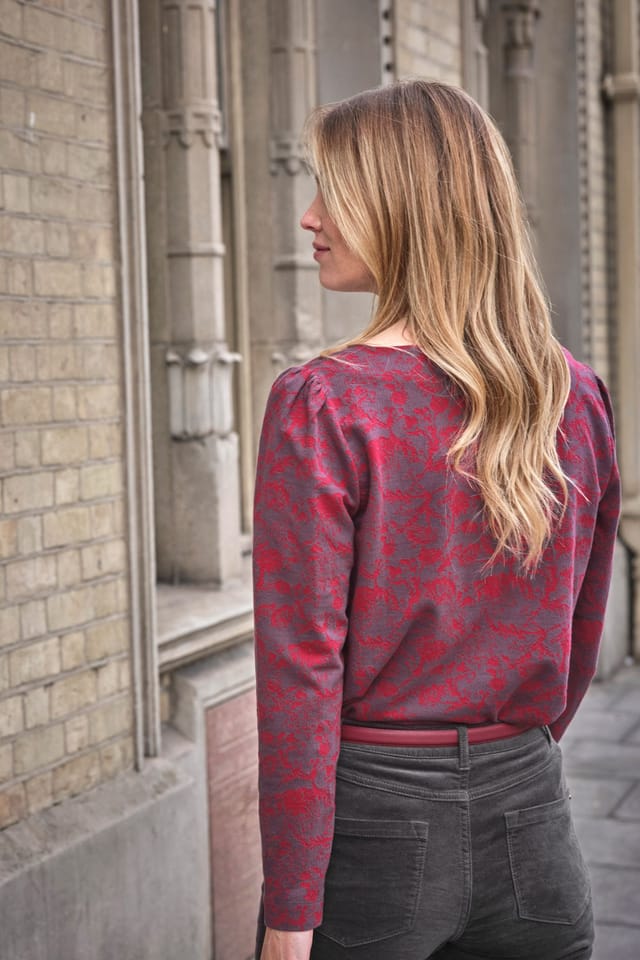Pure Collection Pure Collection Women's Jacquard Long Sleeve Top in Dark Red - 3