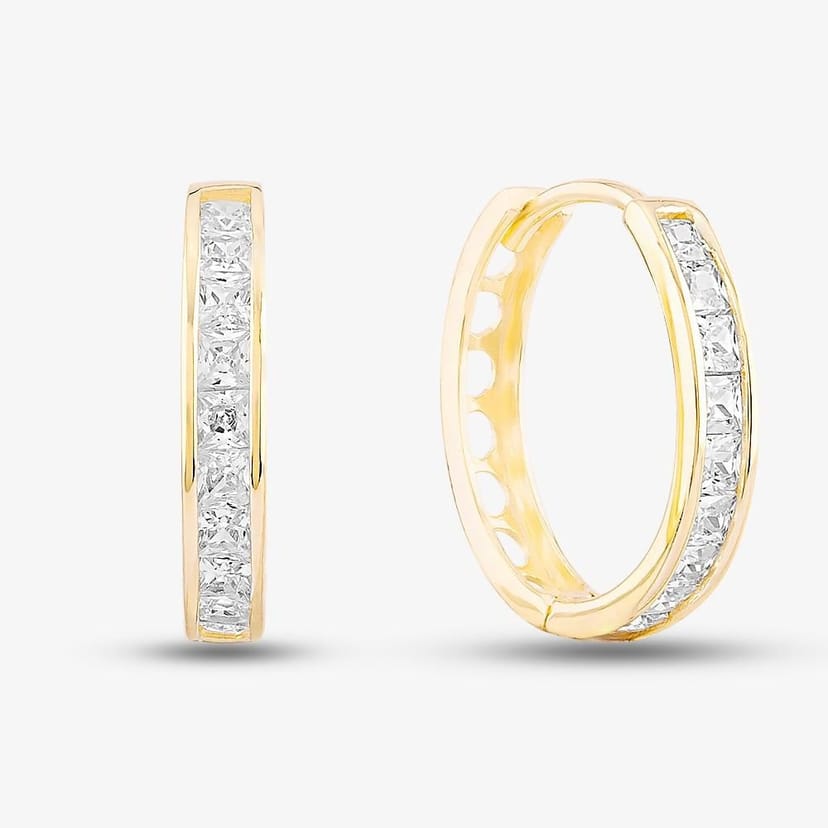 T.H.Baker T.H.Baker Women's 9ct Yellow Gold Cubic Zirconia Huggie Hoop Earrings 1.57.9779 - 1