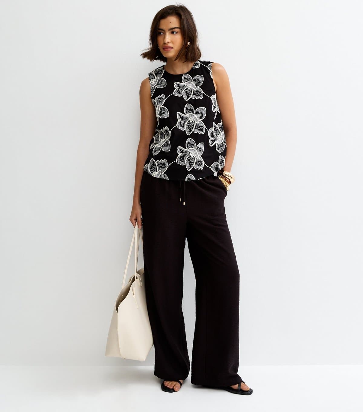 New Look Women's Black Drawstring Wide Leg Trousers New Look