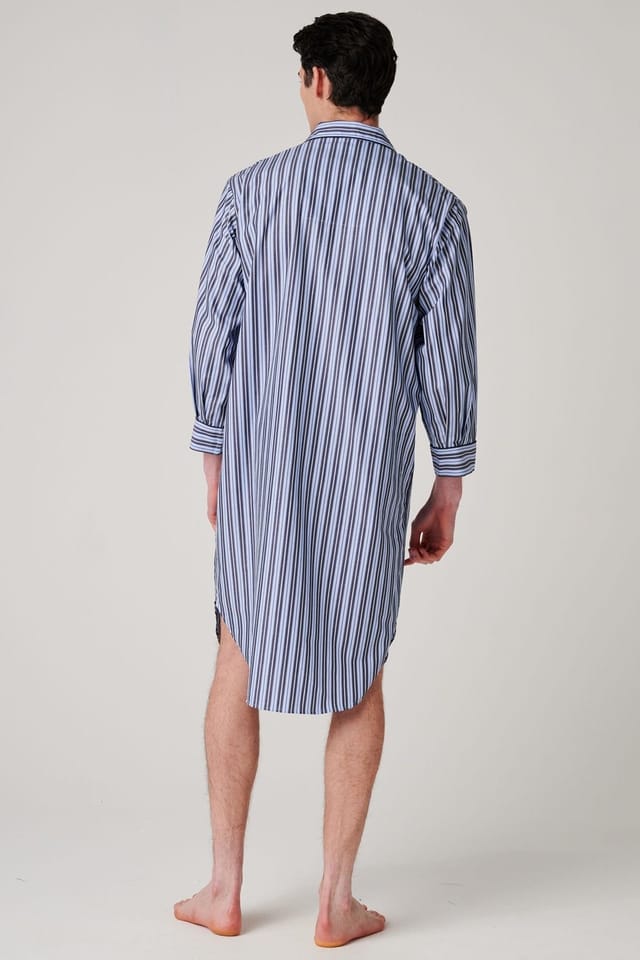 British Boxers British Boxers Men's "Navy Spark Stripe" Crisp Cotton Nightshirt in Mid Navy - 3