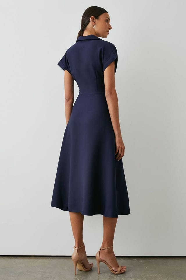 Principles Principles Women's Front Tie Shirt Midi Dress in Navy - 3