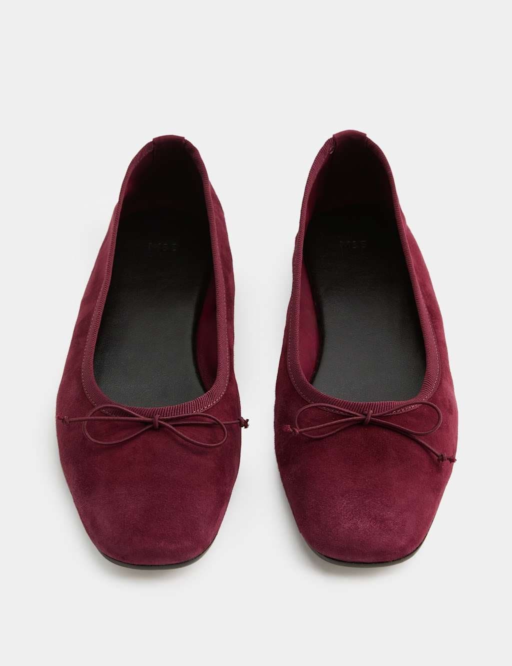 Marks & Spencer M&S Suede Bow Flat Round Toe Ballet Pumps Cherry Red