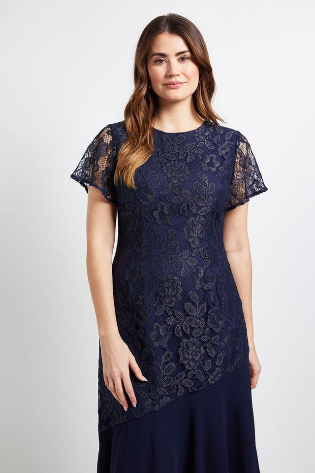 Wallis Wallis Women's Lace Asymmetric Midi Dress in Navy - 2