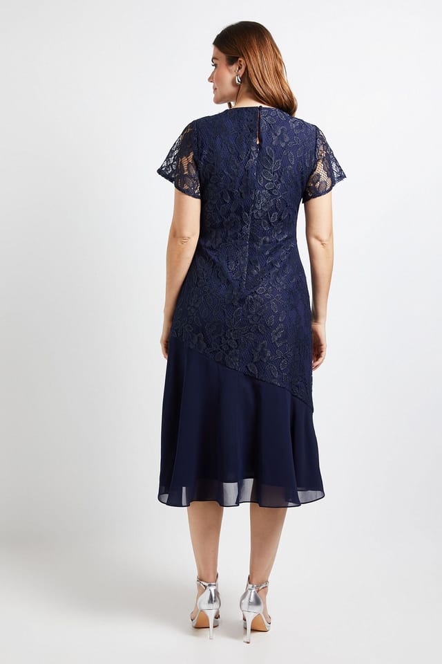 Wallis Wallis Women's Lace Asymmetric Midi Dress in Navy - 3