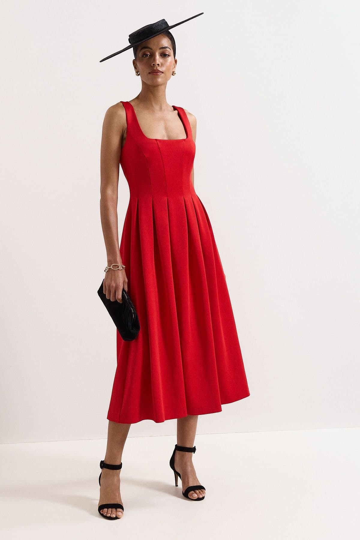 Phase Eight Phase Eight Women's Petite Katie Pleated A-Line Dress in Red