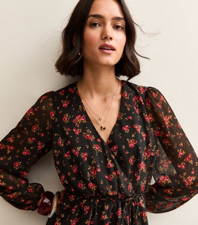 New Look Women's Black Floral Wrap Front Mini Dress New Look - 2