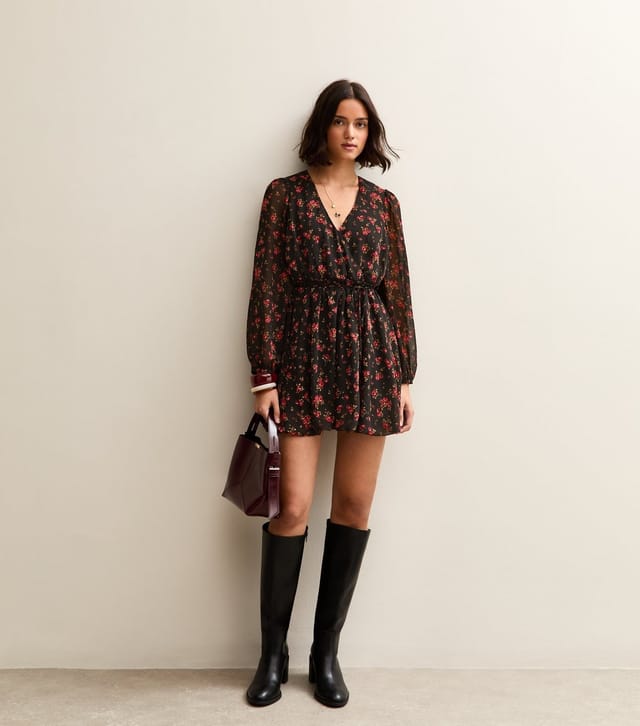 New Look Women's Black Floral Wrap Front Mini Dress New Look - 3