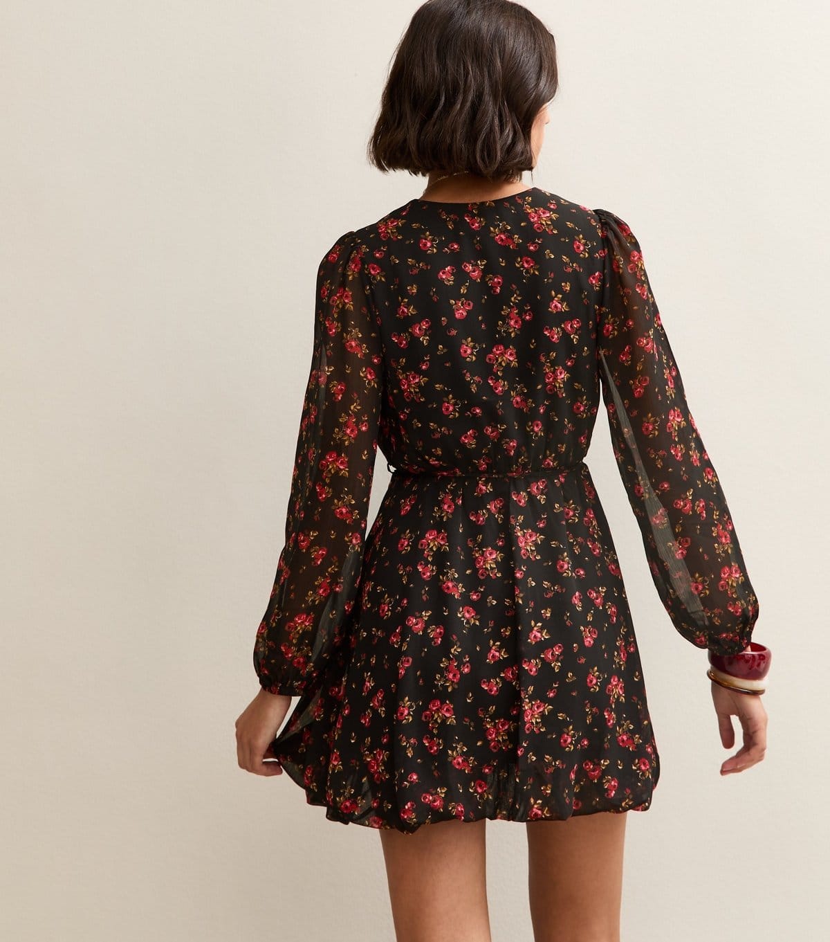 New Look Women's Black Floral Wrap Front Mini Dress New Look - 4