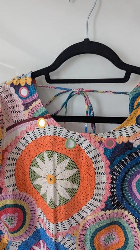Never Fully Dressed Multi-Colored Crochet Print Mini Dress