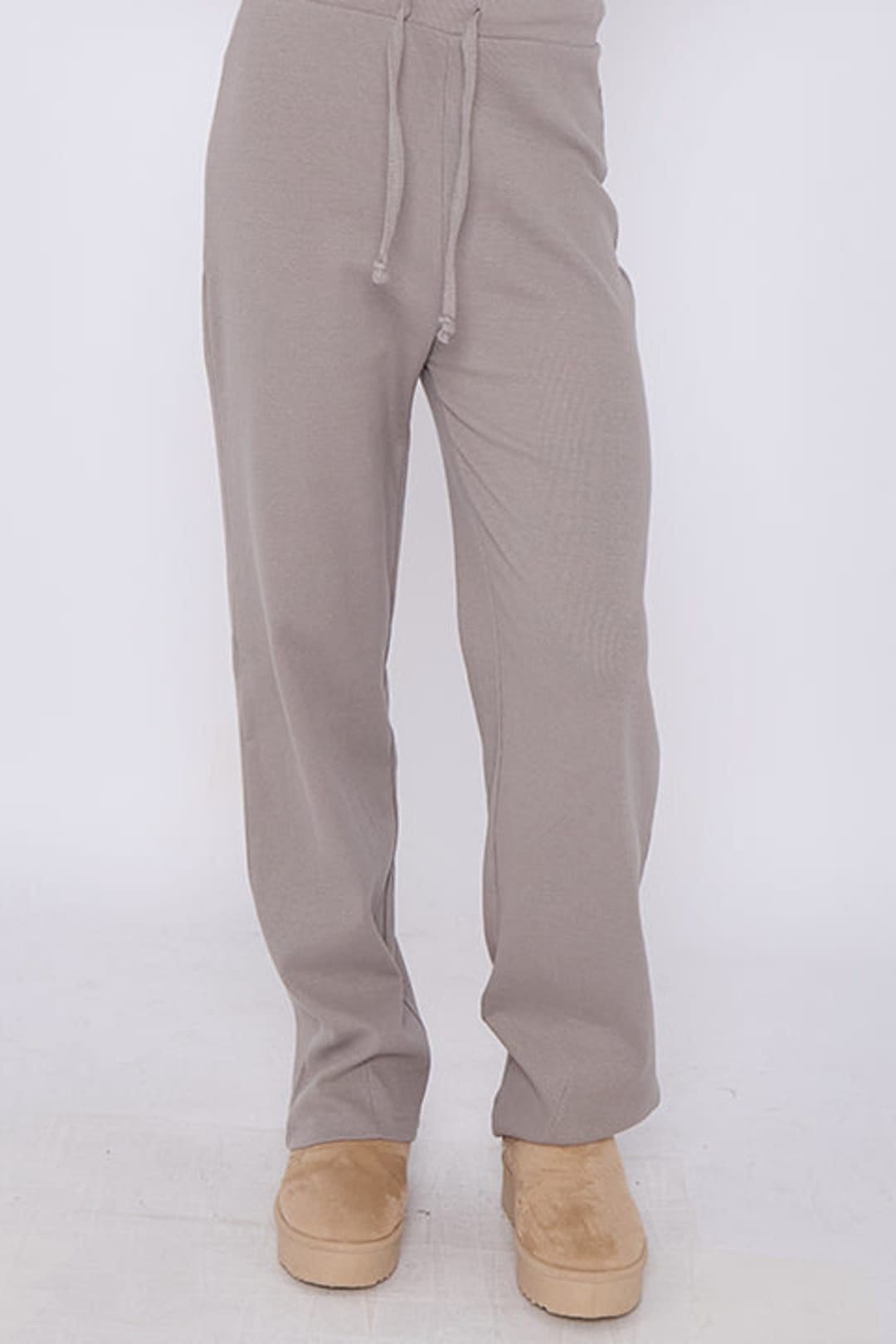 STYLEWISE STYLEWISE Women's Cropped Zip Hoodie & Flared Trouser Set - Interlock - Co-ord Set in Light Grey - 4