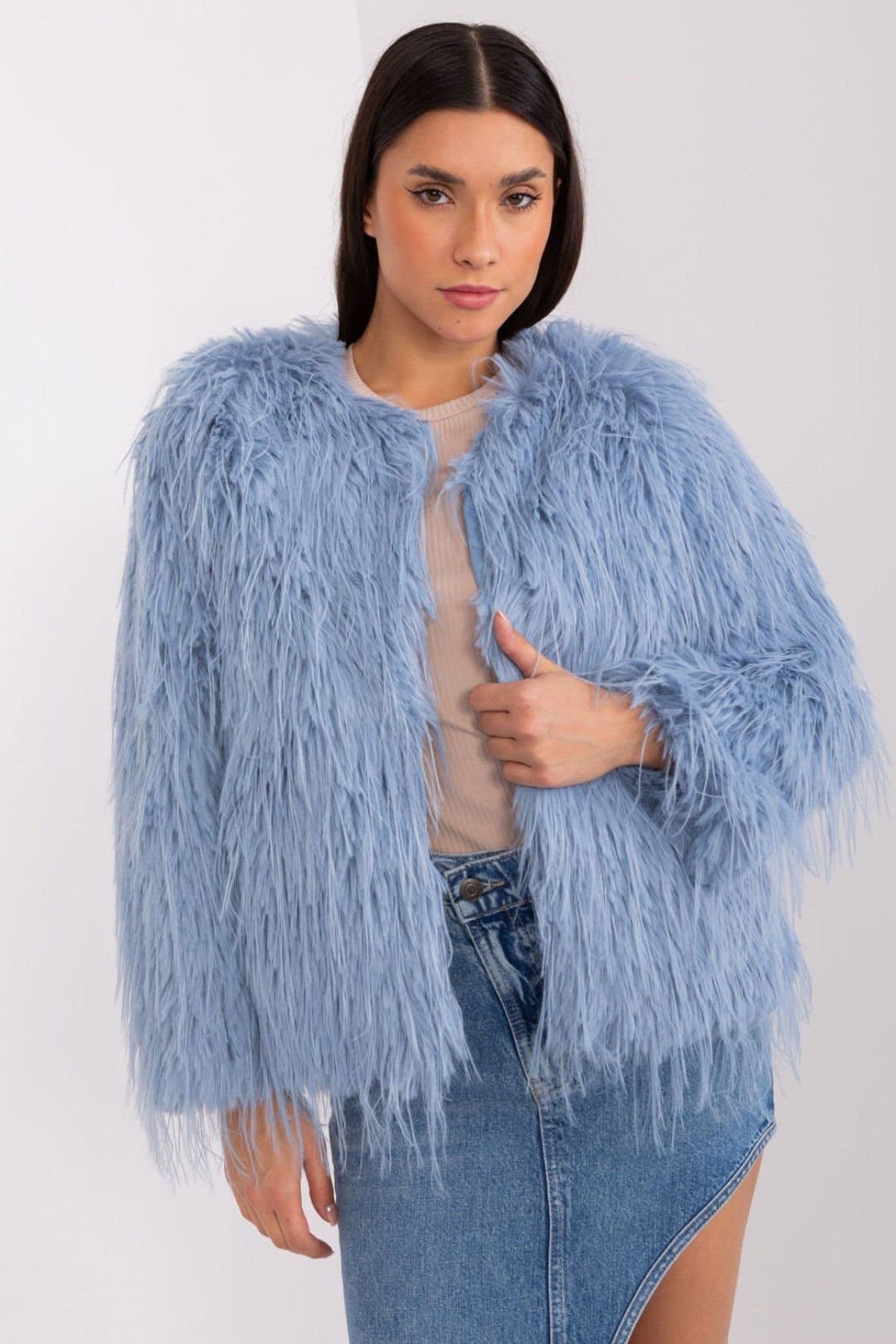 Love Lace Love Lace Women's Fur Trim Transitional Coat Jacket with Pockets in Blue