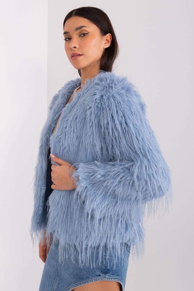 Love Lace Love Lace Women's Fur Trim Transitional Coat Jacket with Pockets in Blue - 2