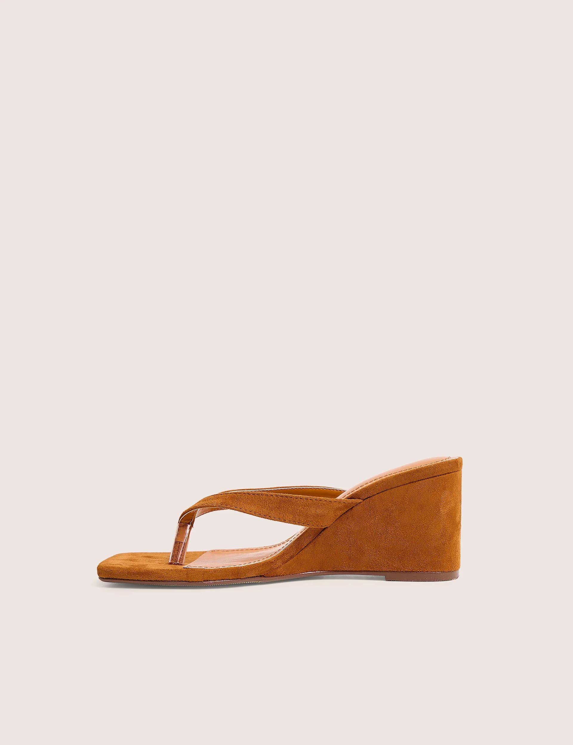 Public Desire Public Desire UK Tan Faux Suede Flip Flop Wedge Heels