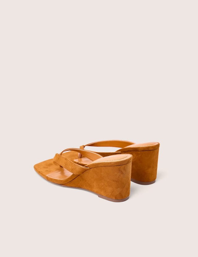 Public Desire Luisa Tan Faux Suede Flip Flop Wedge Heels - 3