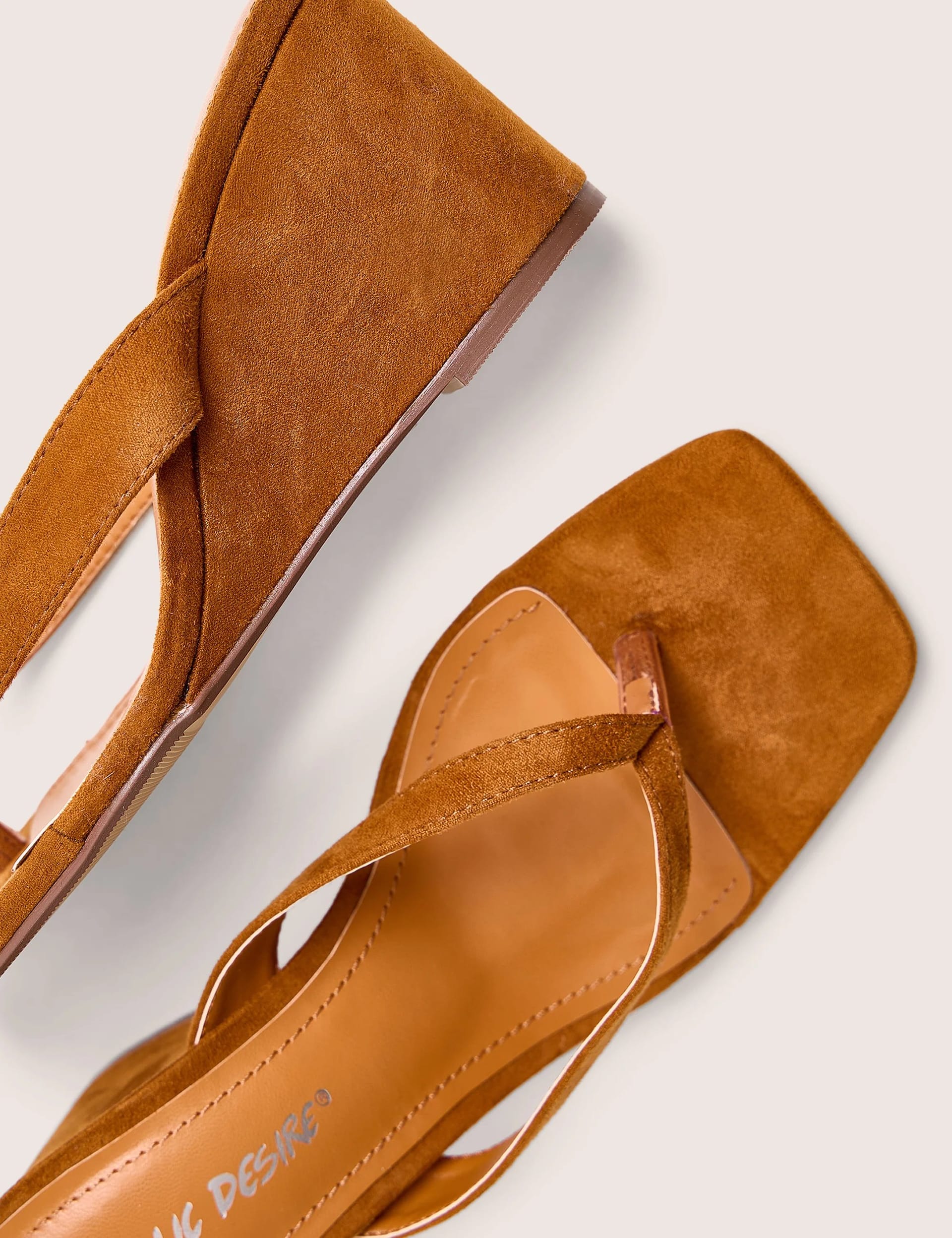 Public Desire Luisa Tan Faux Suede Flip Flop Wedge Heels - 4