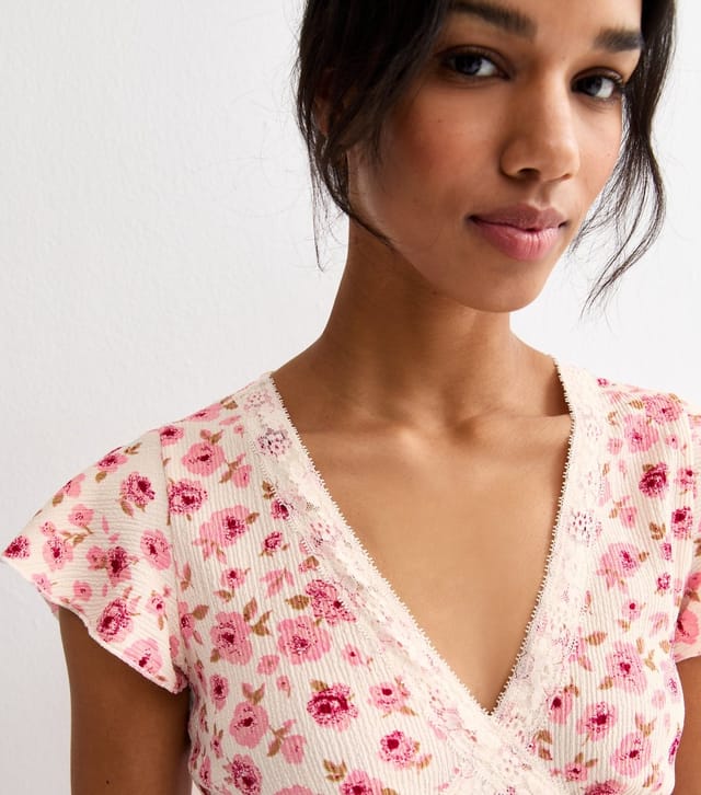 New Look Women's Pink Floral Lace Trim Mini Dress New Look - 3