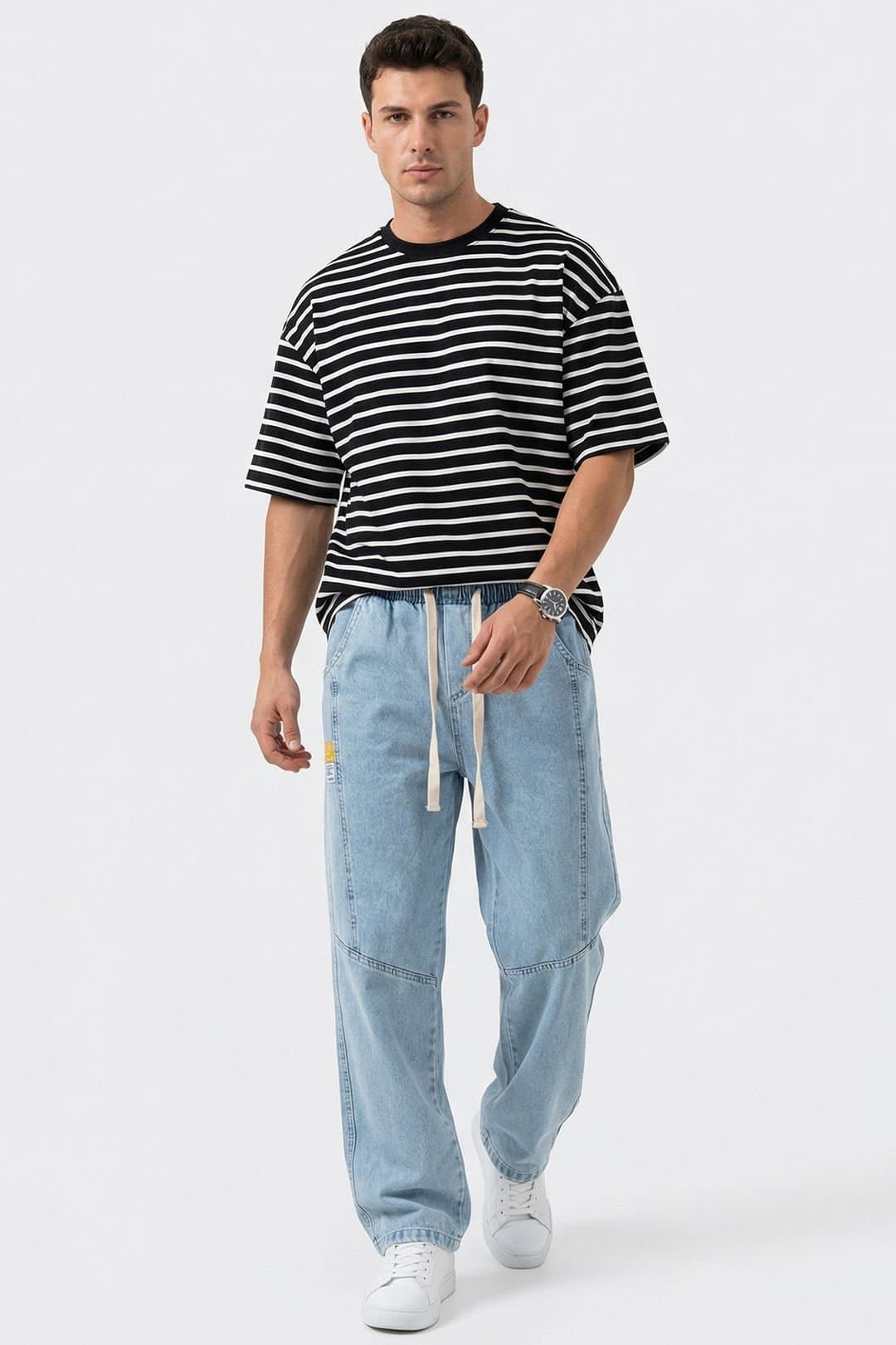 Big Dart Big Dart Men's Baggy Denim Pants with Drawstring Waist in Light Blue
