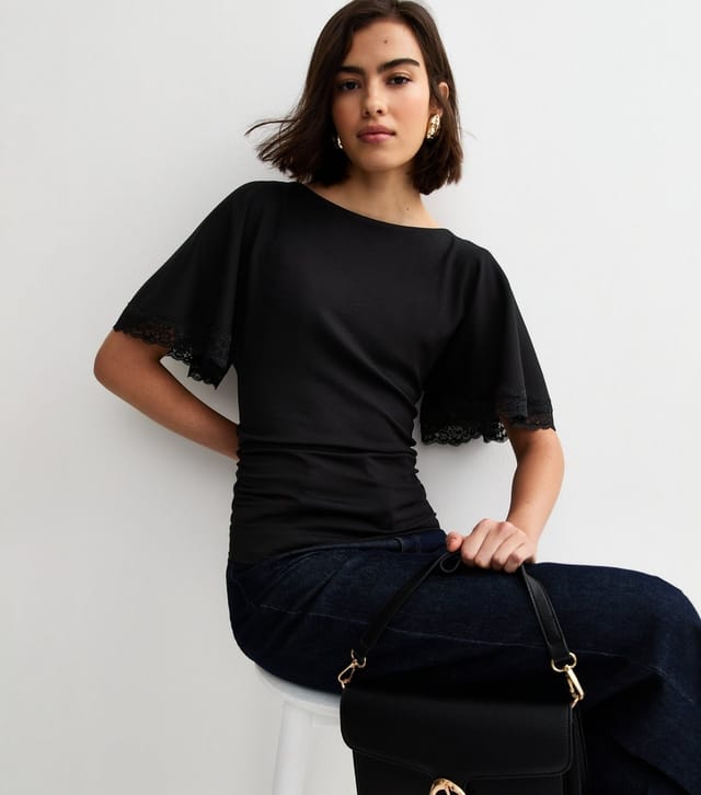 New Look Women's Black Lace Trim Short Sleeve Corset Top New Look - 2