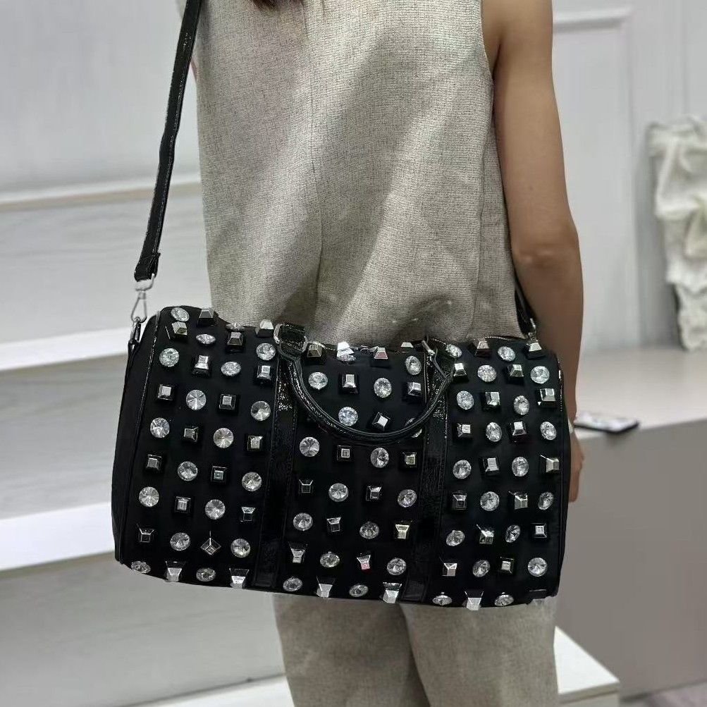 PEACH ACCESSORIES PEACH ACCESSORIES Women's Sparkle & Edge Studded Duffle Bag in Black - 3