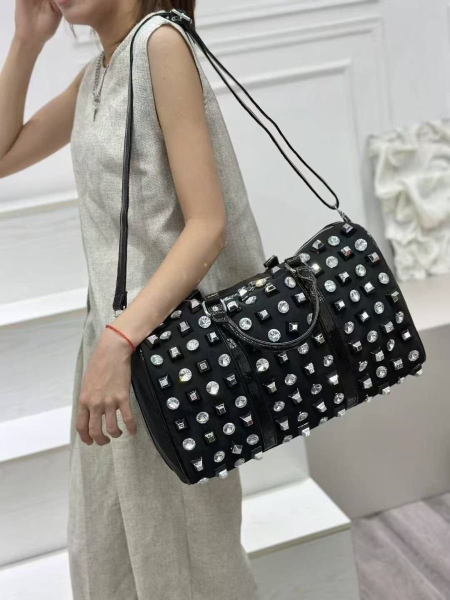 PEACH ACCESSORIES PEACH ACCESSORIES Women's Sparkle & Edge Studded Duffle Bag in Black - 4