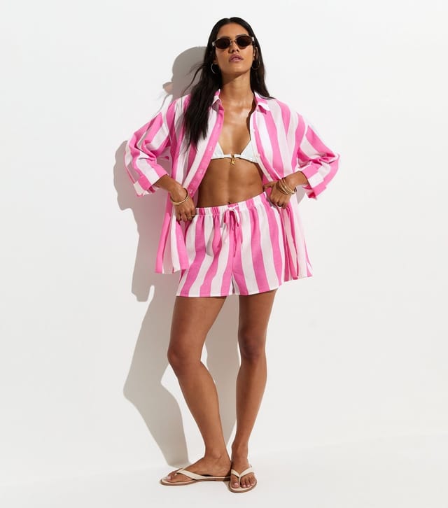 New Look Women's Bright Pink Bold Stripe Beach Shirt New Look - 3