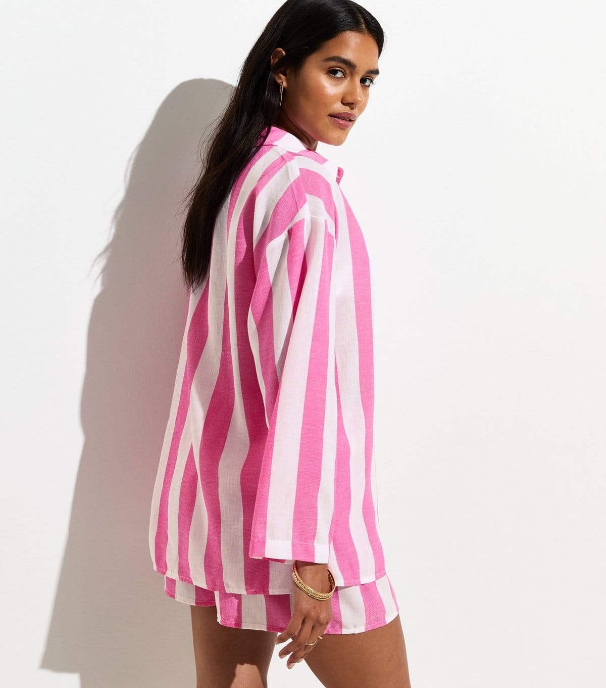 New Look Women's Bright Pink Bold Stripe Beach Shirt New Look - 4