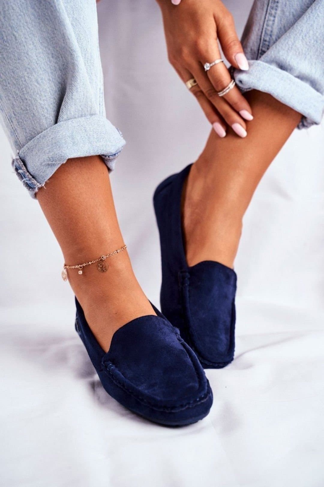 Love Lace Love Lace Women's Moccasin Flat Slip On Natural Foam Comfort Shoes in Blue