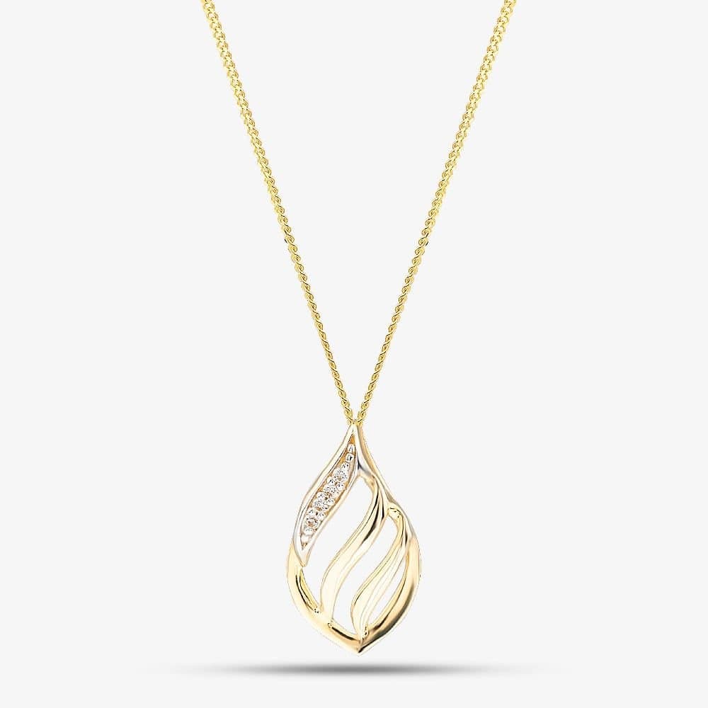 T.H.Baker T.H.Baker Women's 9ct Yellow Gold Cubic Zirconia Set Open Work Pendant Necklace GPD137