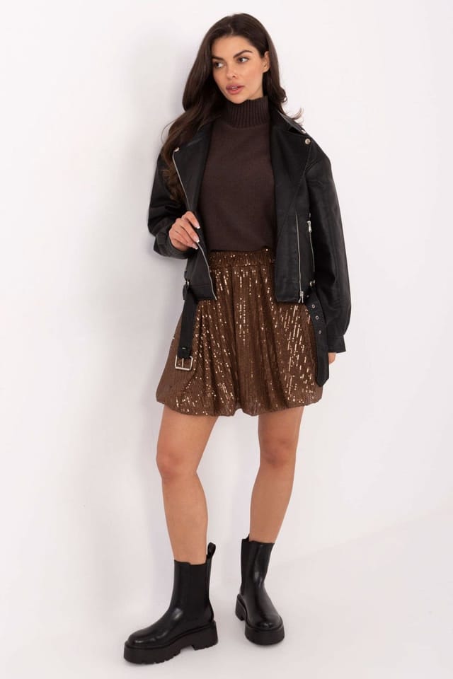 Love Lace Love Lace Women's Sequined Mini Bomb Skirt with Smooth Fit in Brown - 2