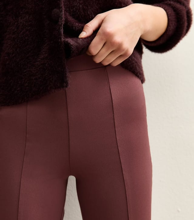 New Look Women's Petite Dark Burgundy Front Seam Flared Trousers New Look - 2