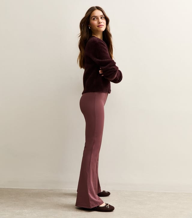 New Look Women's Petite Dark Burgundy Front Seam Flared Trousers New Look - 3