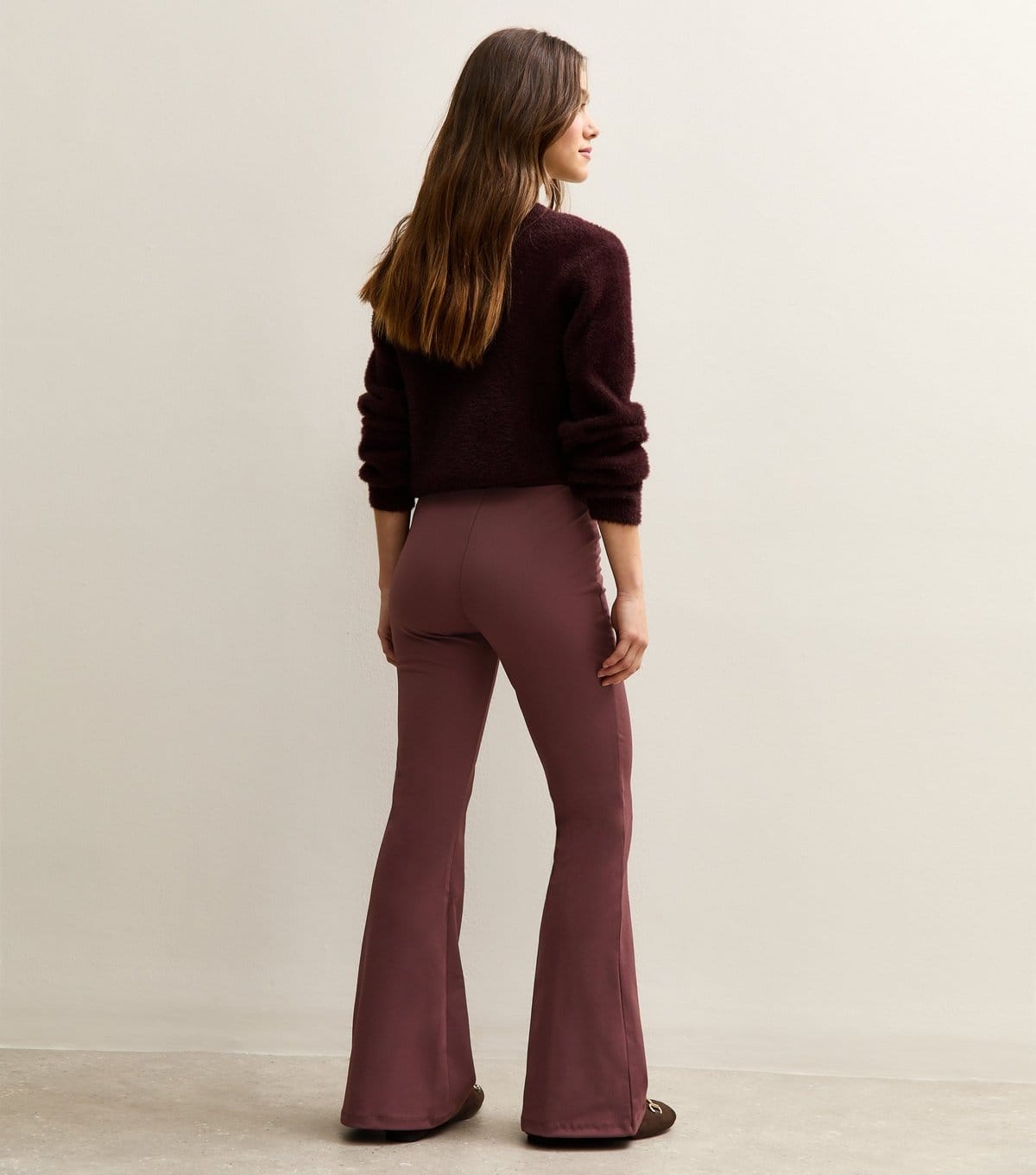 New Look Women's Petite Dark Burgundy Front Seam Flared Trousers New Look - 4
