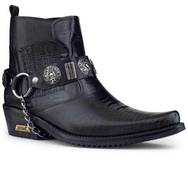 Etor Etor Men's Real Leather Cowboy Ankle Boots With Chain in Brown - 2