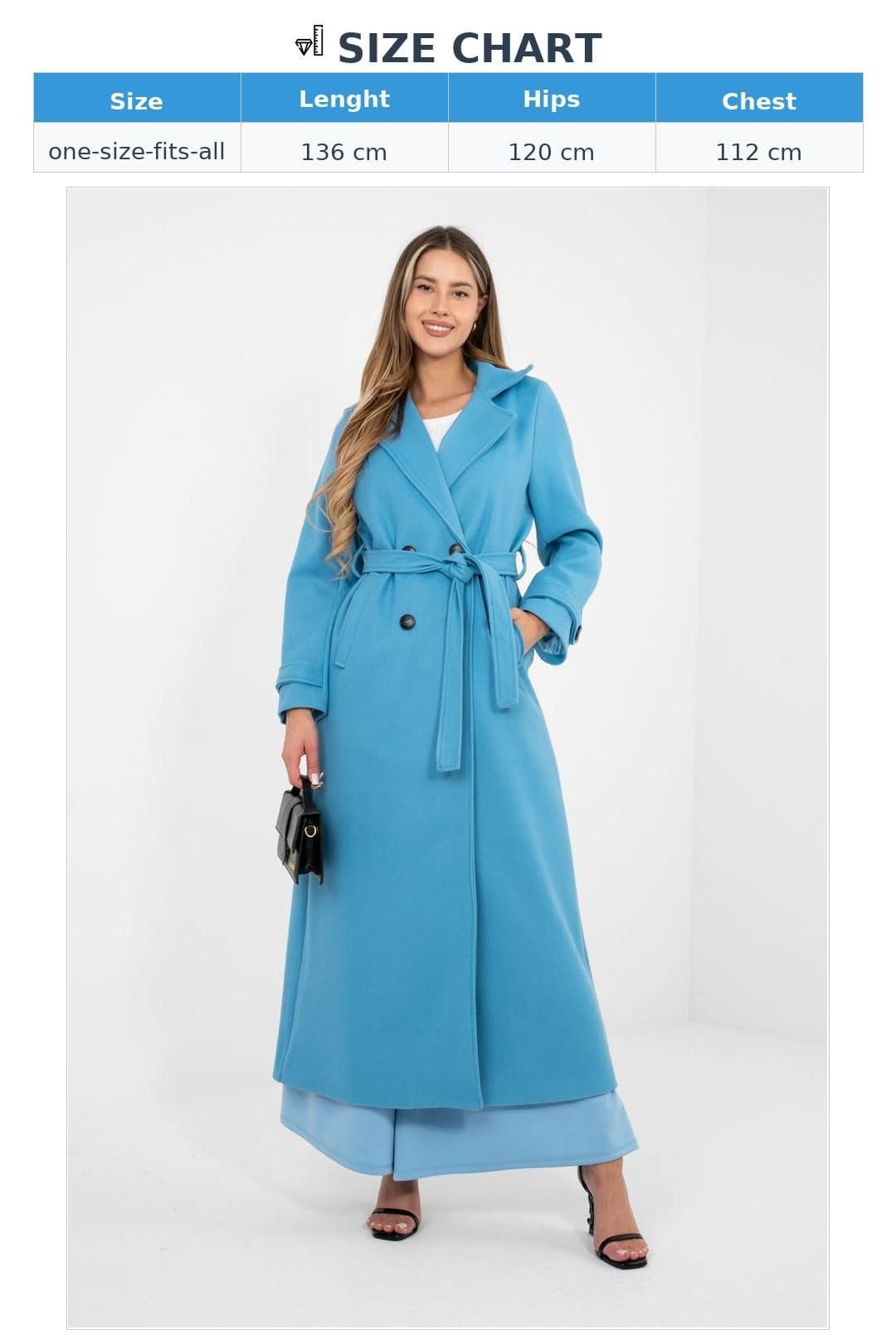 Love Lace Love Lace Women's Long Double Breasted Belted Lapel Coat Style 224524 in Blue - 4