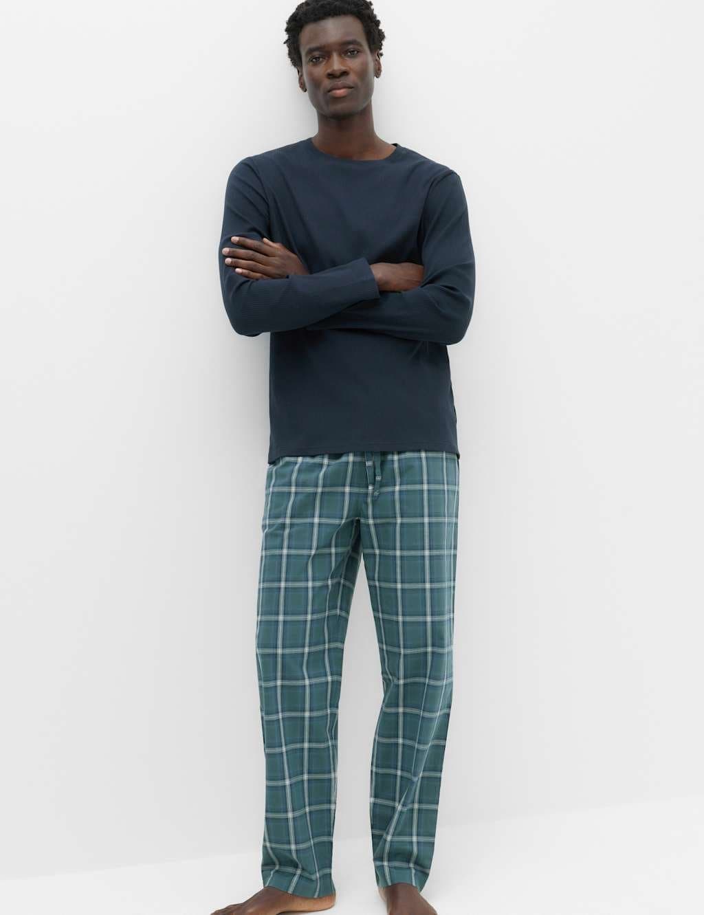 Marks & Spencer M&S Pure Cotton Checked Pyjama Set Green Mix
