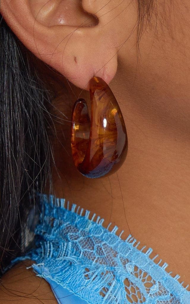 EGO Chunky Hoop Earrings In Brown Resin, Women's Size UK 0 - 2