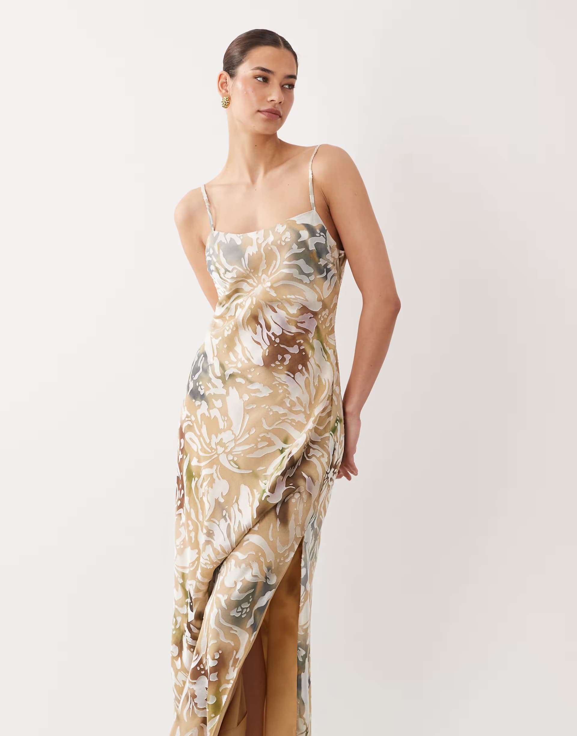 ASOS ASOS DESIGN devore printed slip maxi dress in brown floral