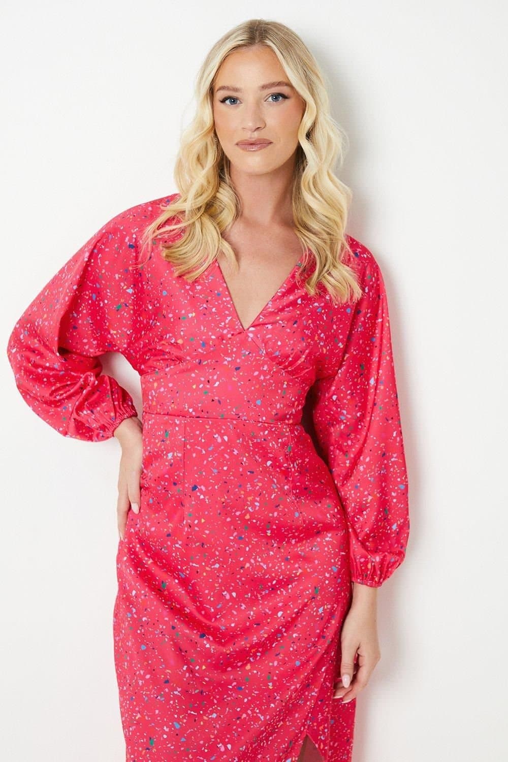 Debut London Debut London Women's by Coast V Neck Satin Midi Dress in Pink